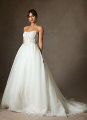 Azazie Ainsley Diamond White Ball-Gown Strapless Lace Dress