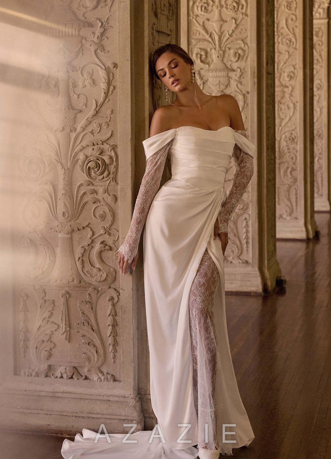 Azazie Alexa Diamond White A-Line Sweetheart Neckline Lace Dress