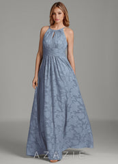 Azazie Bonnie Dusty Blue A-Line Pleated Floral Burnout Dress dusty_blue