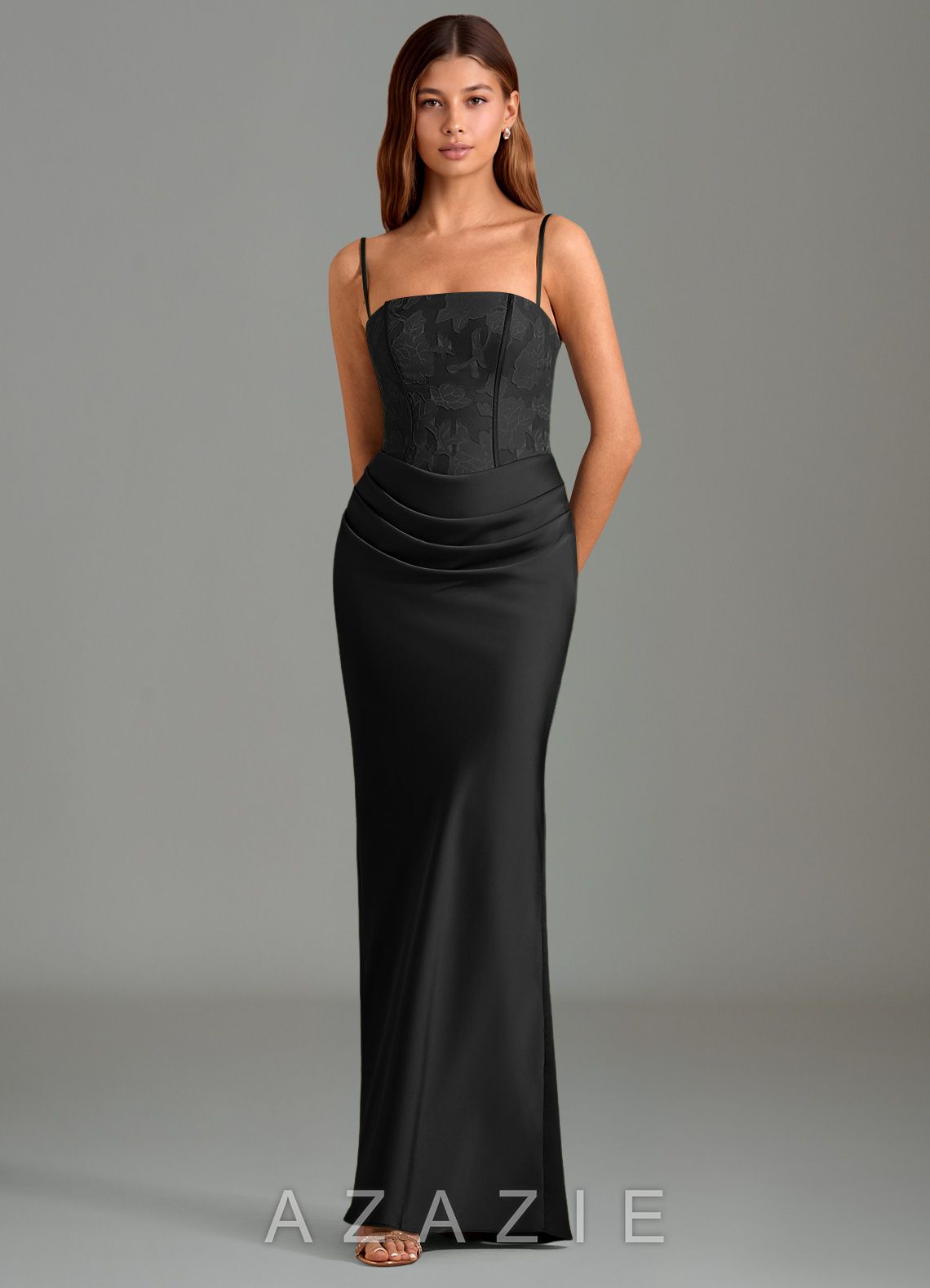 Azazie Emilia Black Mermaid Strapless Stretch Satin Dress black