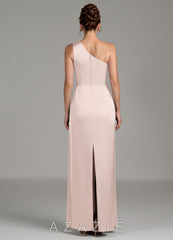 Azazie Zahira Blushing Pink Sheath One Shoulder Stretch Satin Dress blushing_pink