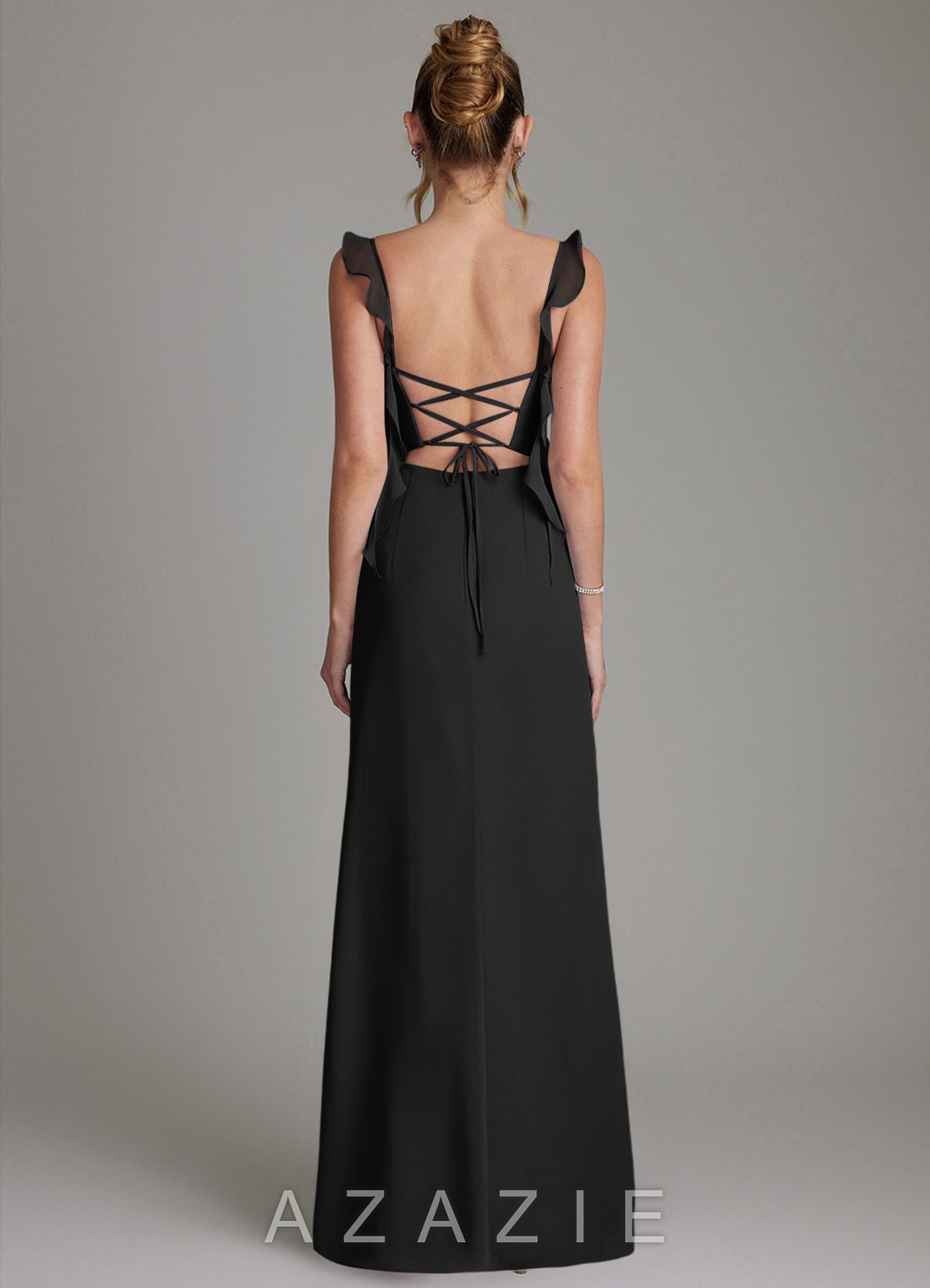 Azazie Jessamine Black Mermaid Corset Chiffon Dress black