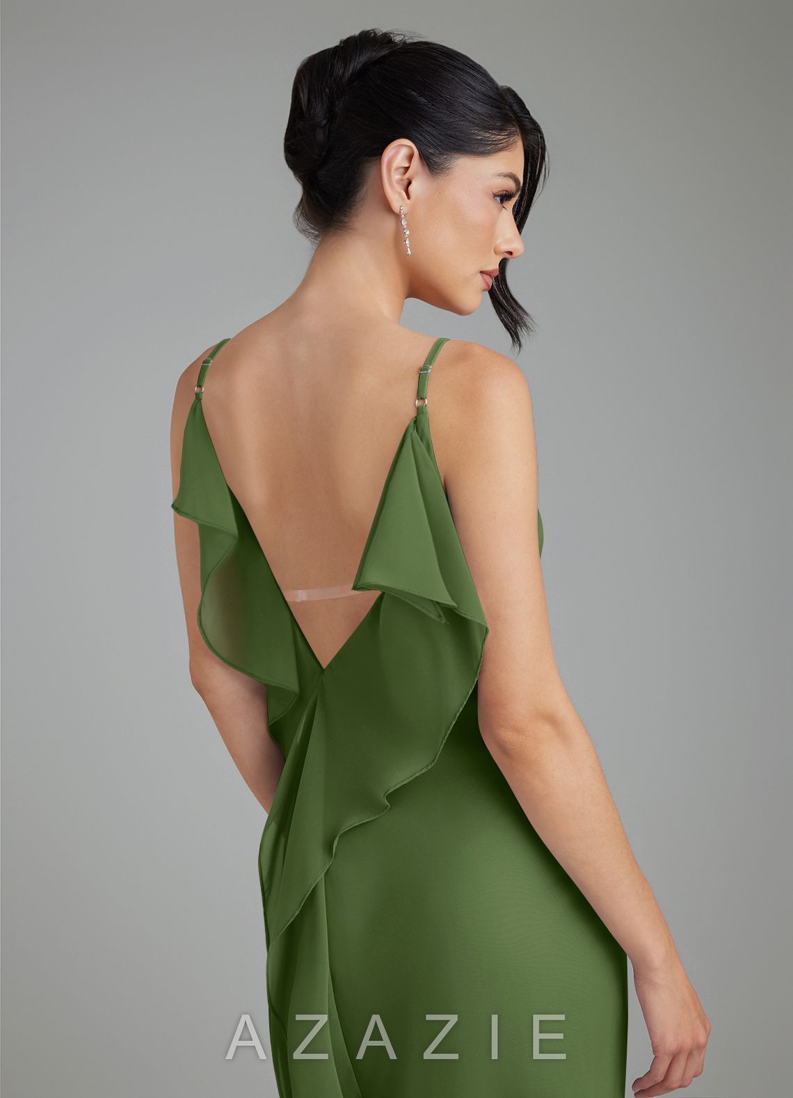 Azazie Veronica Olive Sheath Chiffon Dress olive