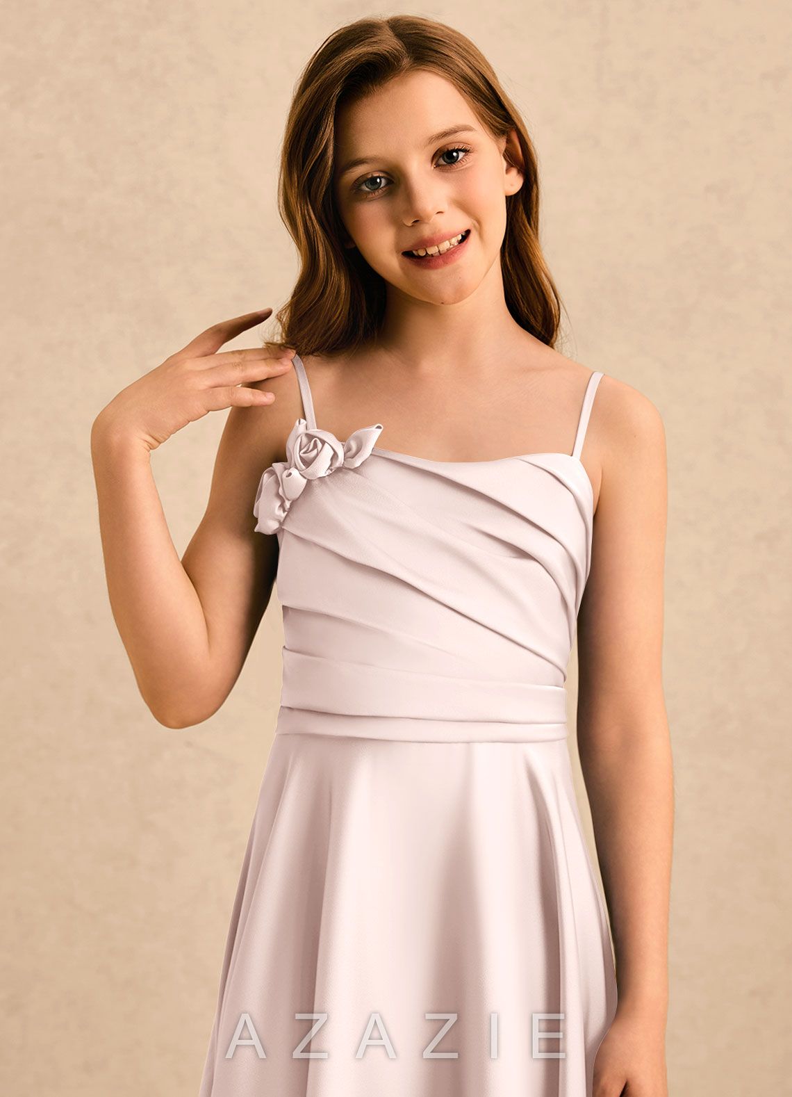 Azazie Gracie Girls Formal Blushing Pink A-Line Sweetheart Neckline Stretch Satin Dress blushing_pink