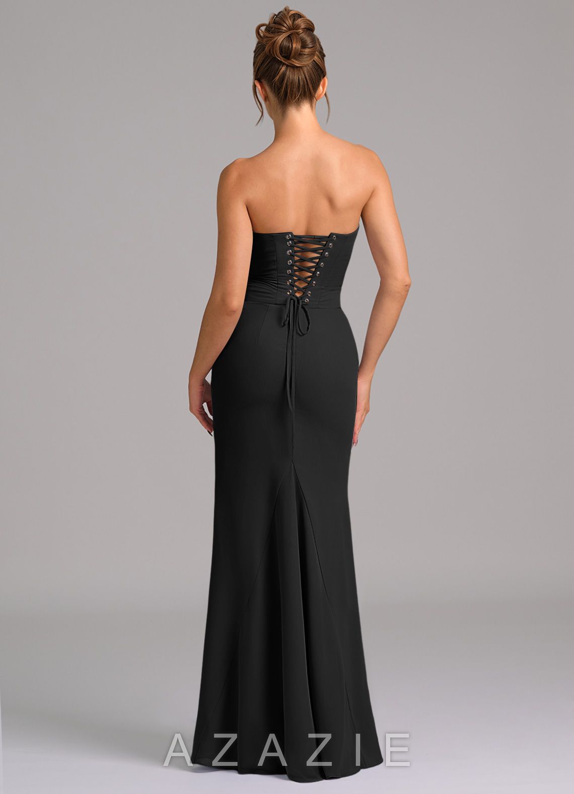 Azazie Sorrel Black Mermaid Corset Chiffon Dress black