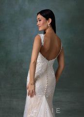 Azazie Veronica Diamond White Champagne Mermaid Tulle Dress diamond_white/champagne