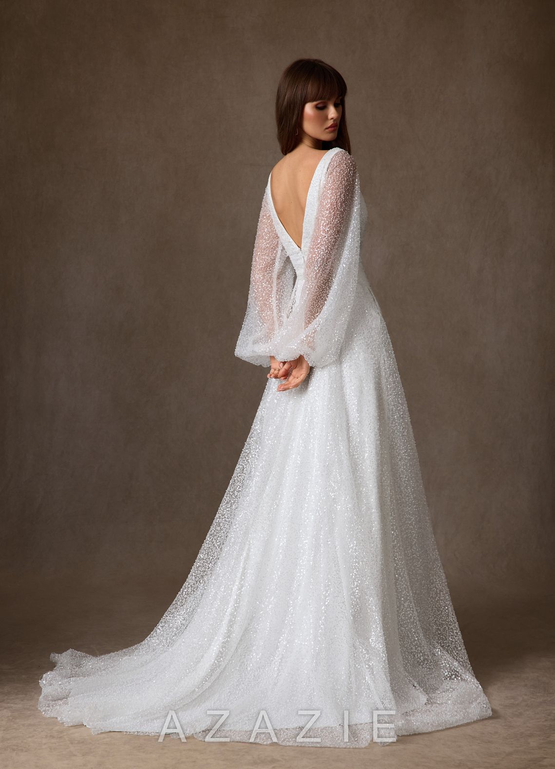 Azazie Gaia Wedding Dress Diamond White A-Line V-Neck Beading Dress diamond_white