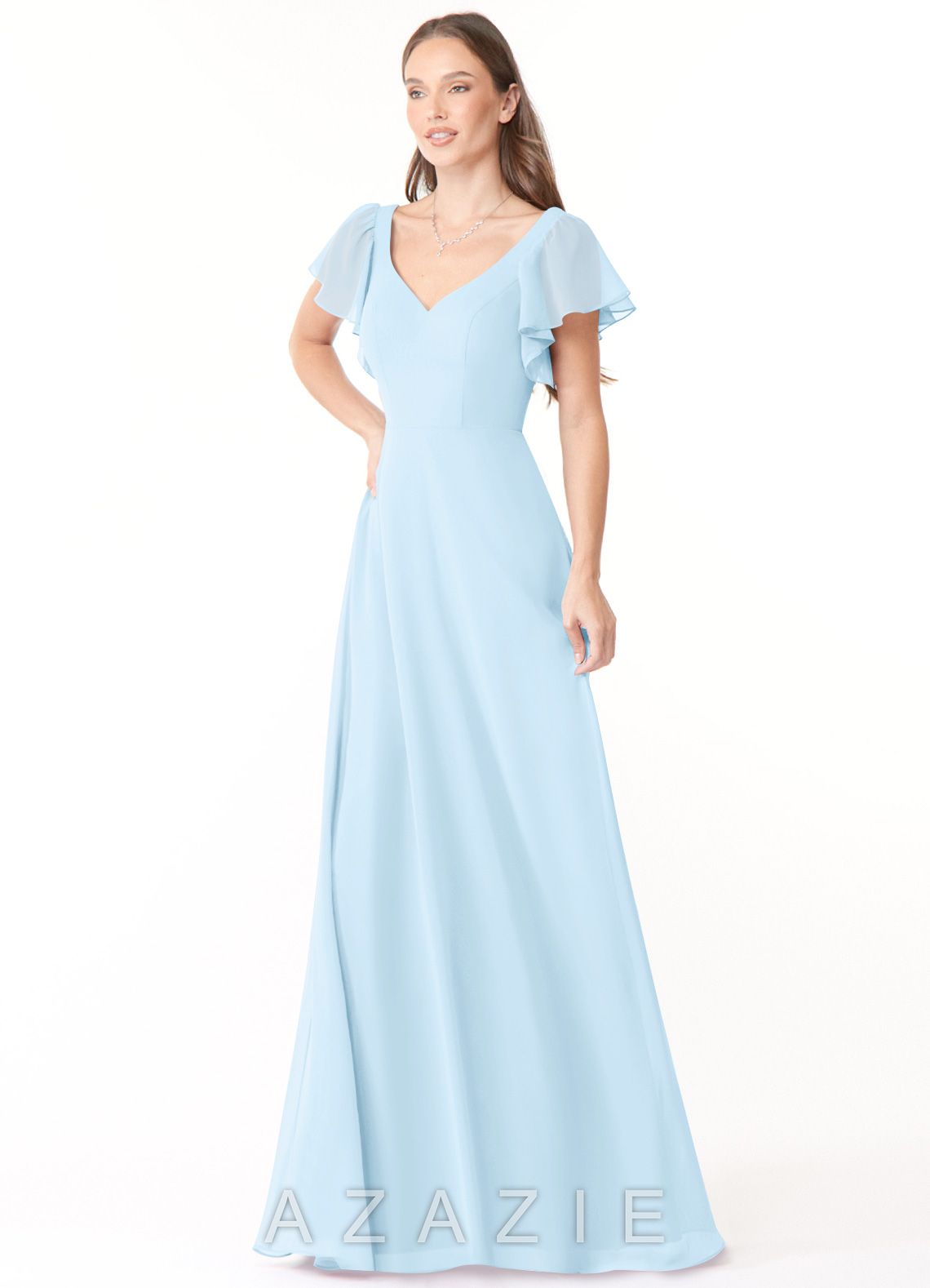 Azazie Syenna Sky Blue A-Line Ruched Chiffon Dress sky_blue