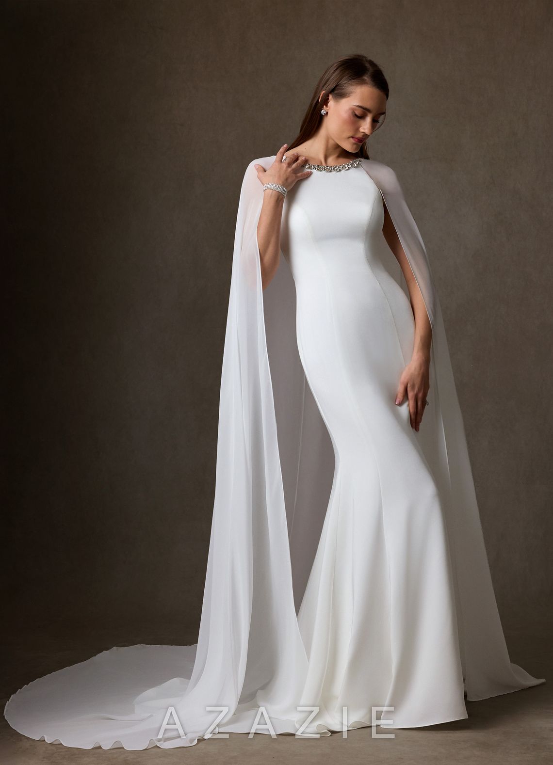 Azazie Naia Diamond White Mermaid Crepe Back Satin Dress diamond_white