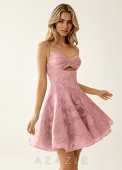 Stamsia Coral Pink Jacquard Ball Gowns Mini Dress