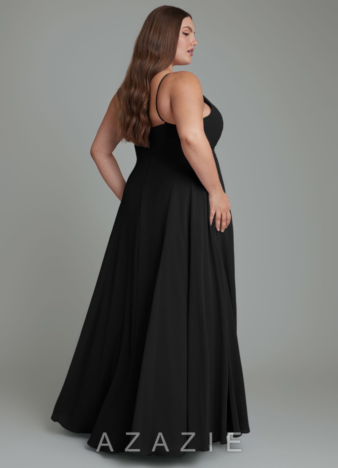 Azazie Amani Black A-Line Pleated Chiffon Dress black