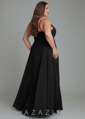 Azazie Amani Black A-Line Pleated Chiffon Dress black