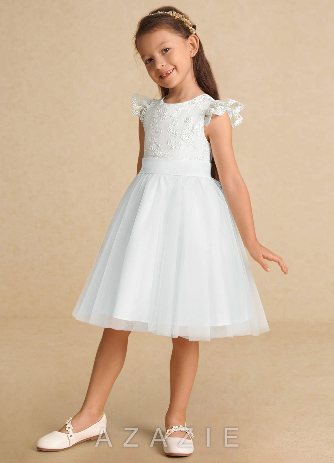 Azazie Vetty Diamond White A-Line Lace Tulle Dress diamond_white