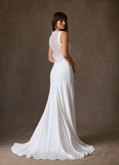 Azazie Minna Diamond White A-Line Boatneck Crepe Back Satin Dress diamond_white