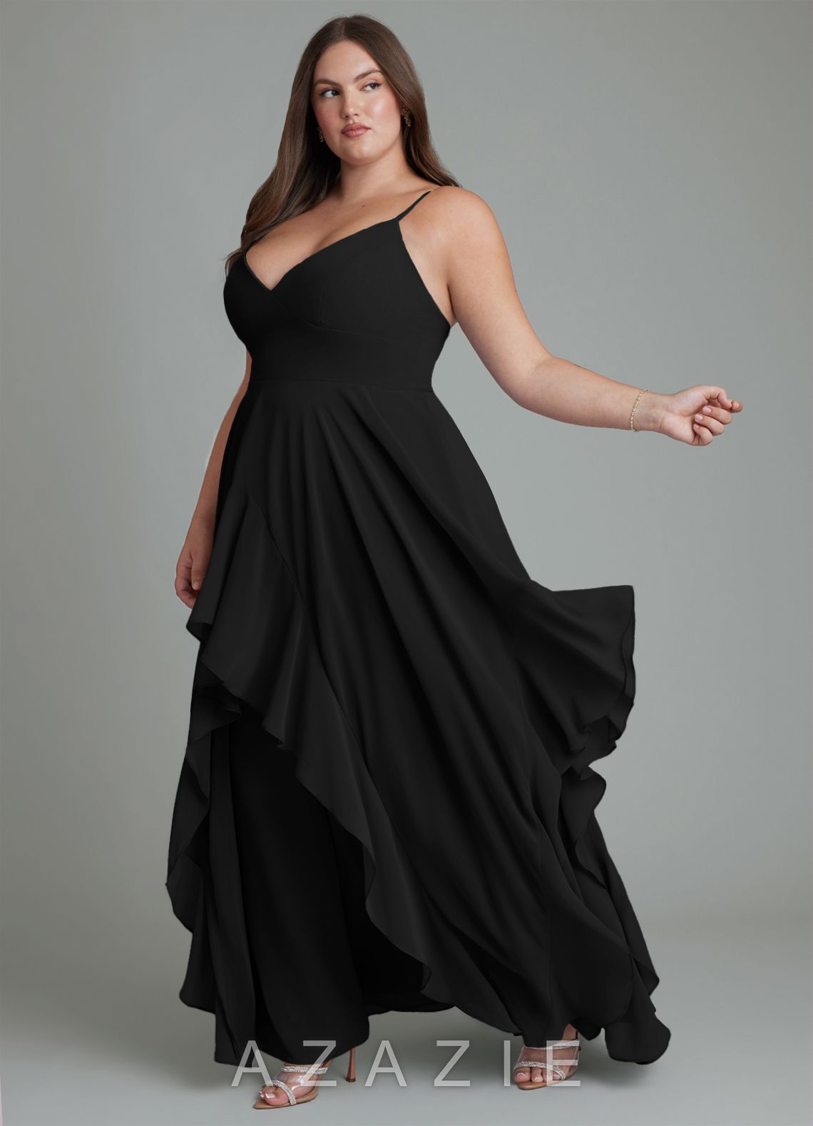 Azazie Zaina Black A-Line Chiffon Dress black