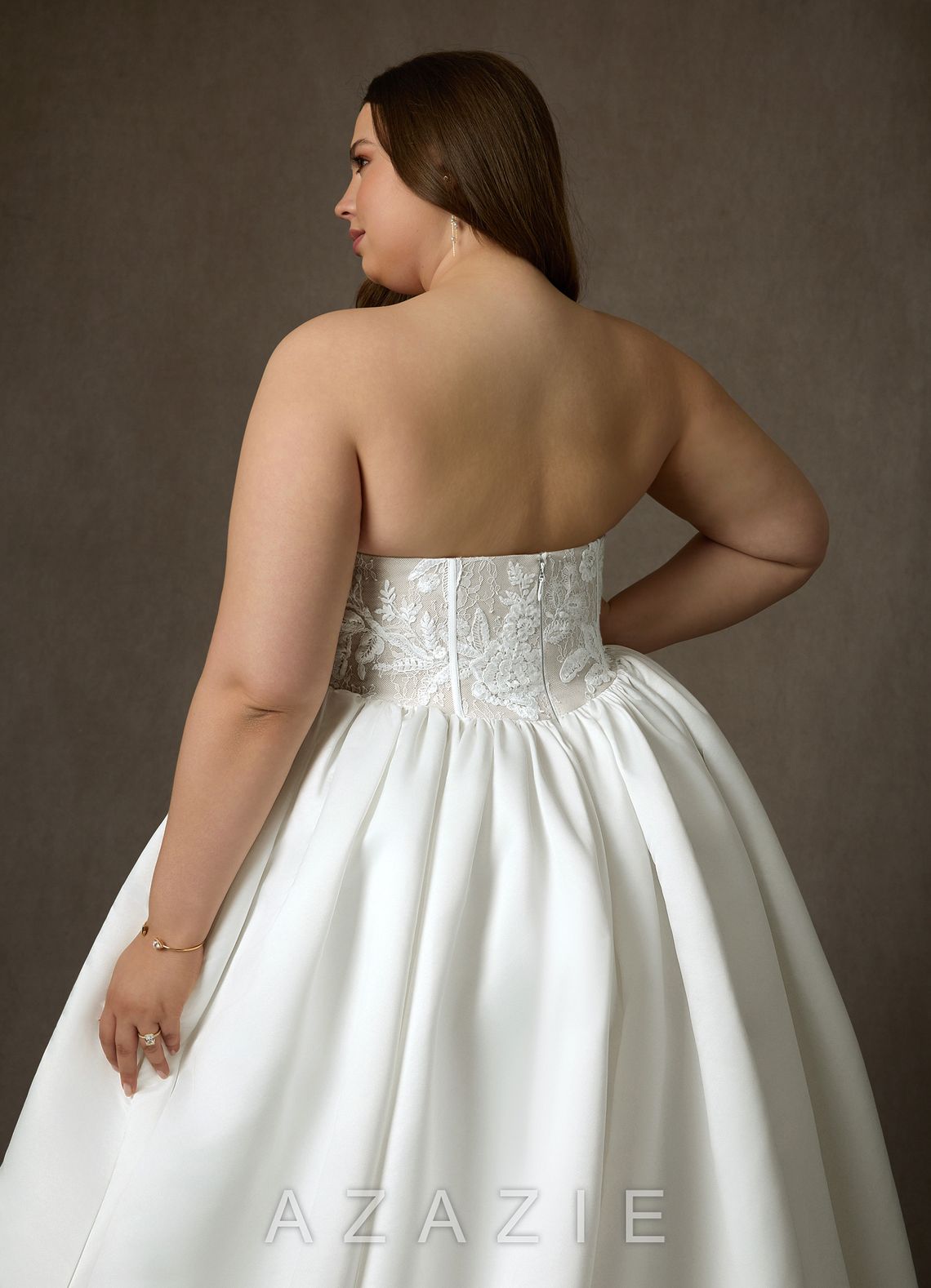 Azazie Mirabeth Diamond White Ball-Gown Strapless Lace Dress diamond_white