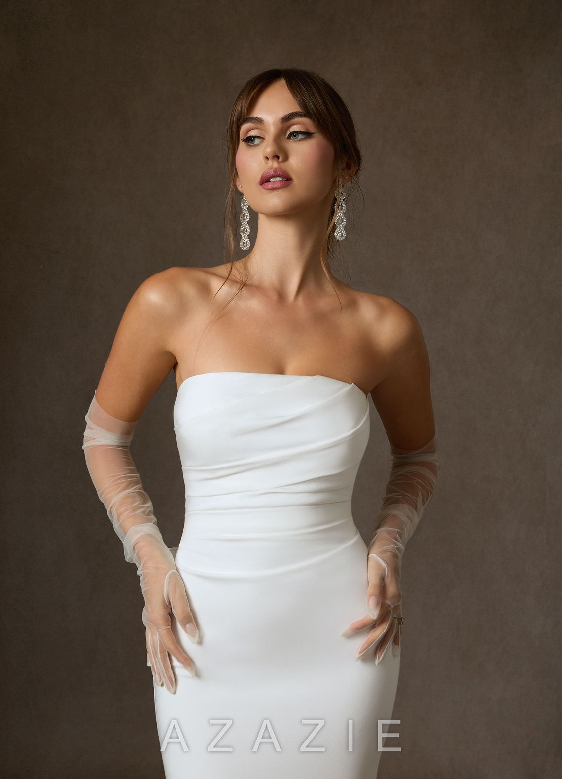 Azazie Colette Diamond White Fit and Flare Strapless Crepe Back Satin Dress diamond_white