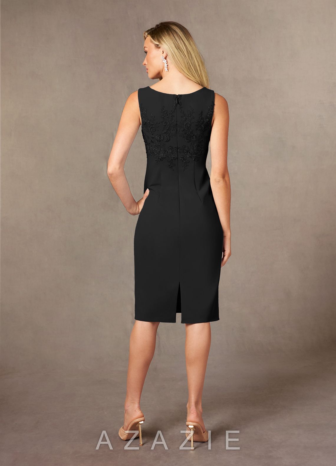 Azazie Ryne Black Sheath Lace Dress black