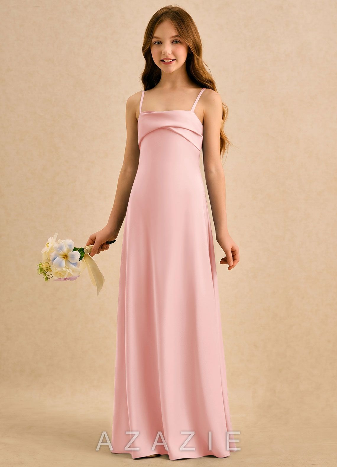 Azazie Mirabella Girls Formal Powder Pink Sheath Sweetheart Neckline Stretch Satin Dress powder_pink