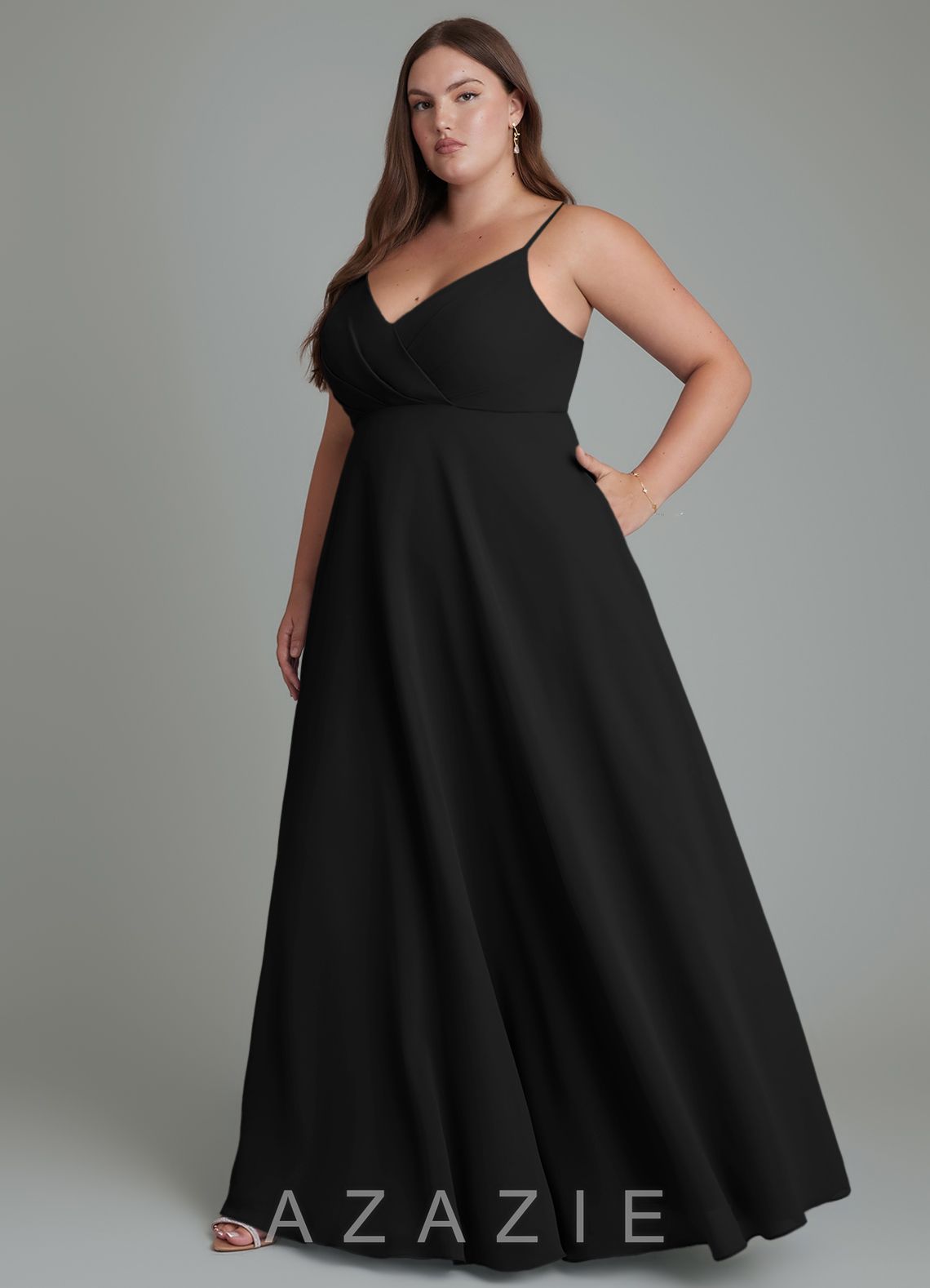 Azazie Amani Black A-Line Pleated Chiffon Dress black