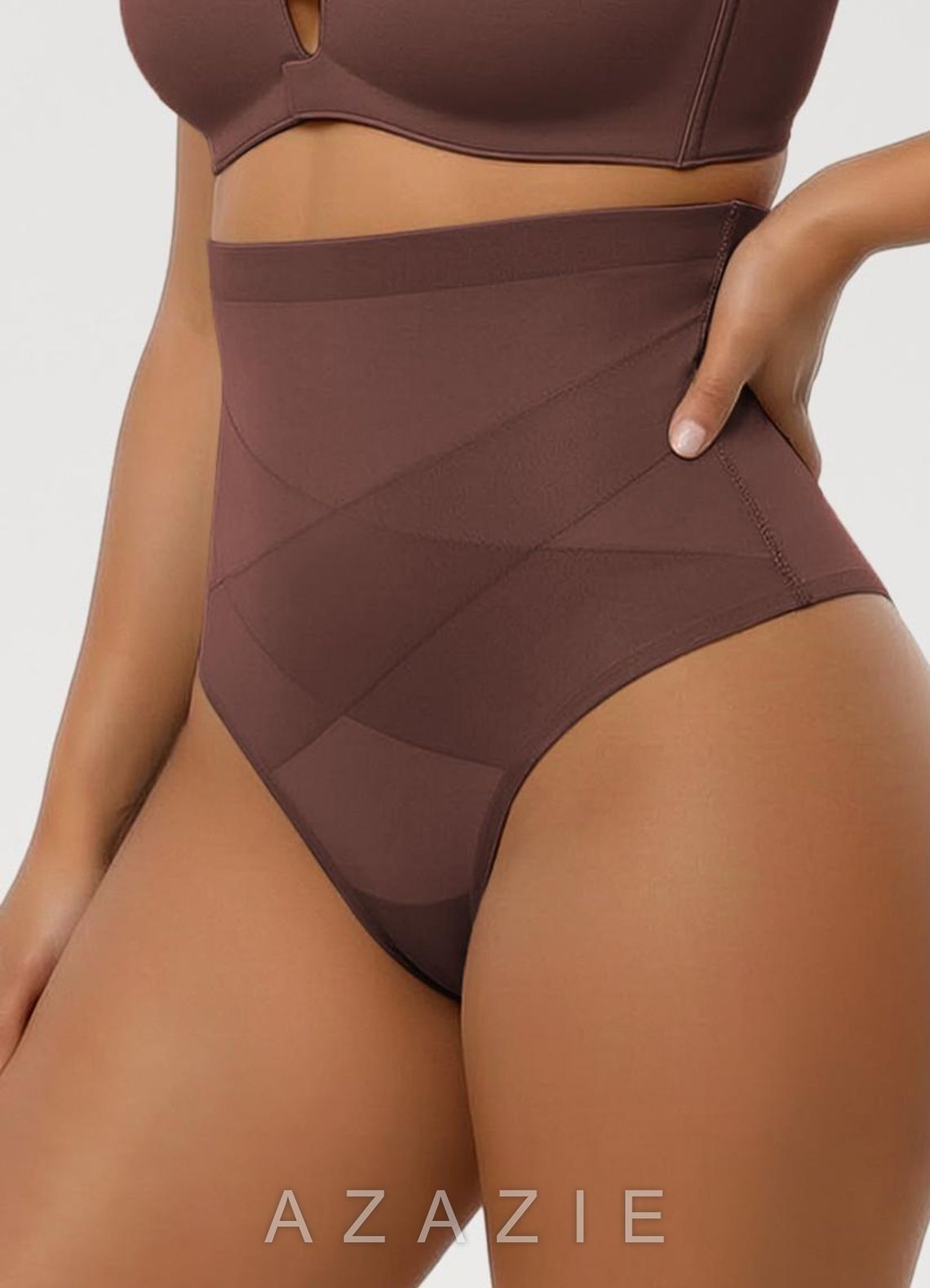 X-Shaped Tummy Control High Waist Stretch Shaping Thong  dark_coffee