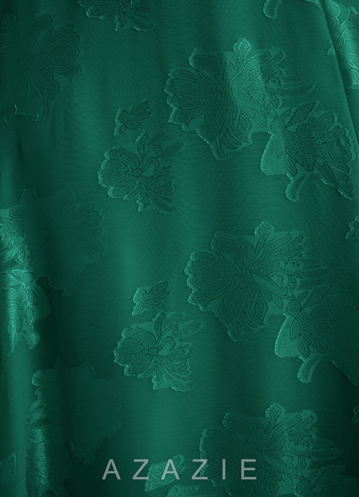 Azazie Siobhan Emerald A-Line Pleated Floral Jacquard Burnout Dress emerald