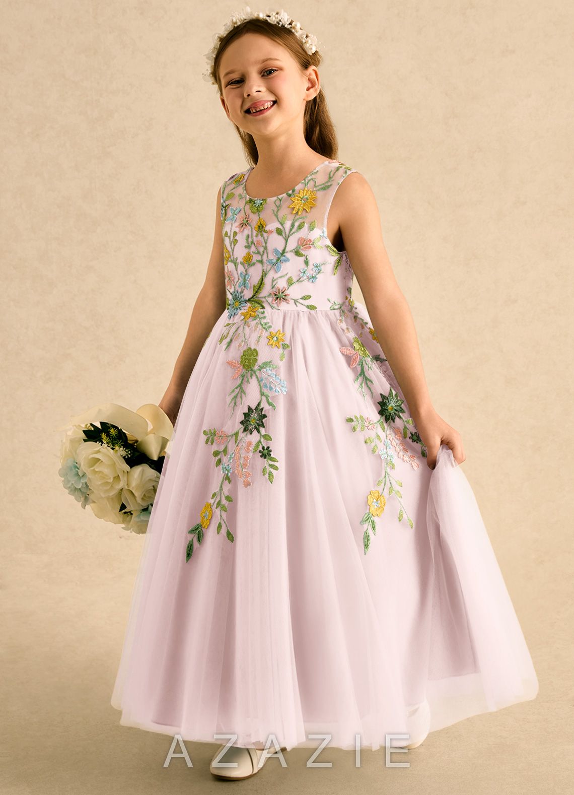 Azazie Tylie Blushing Pink Ball-Gown Pleated Tulle Dress blushing_pink