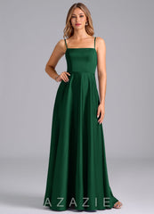 Azazie Elita Dark Green A-Line Pleated Stretch Satin Dress