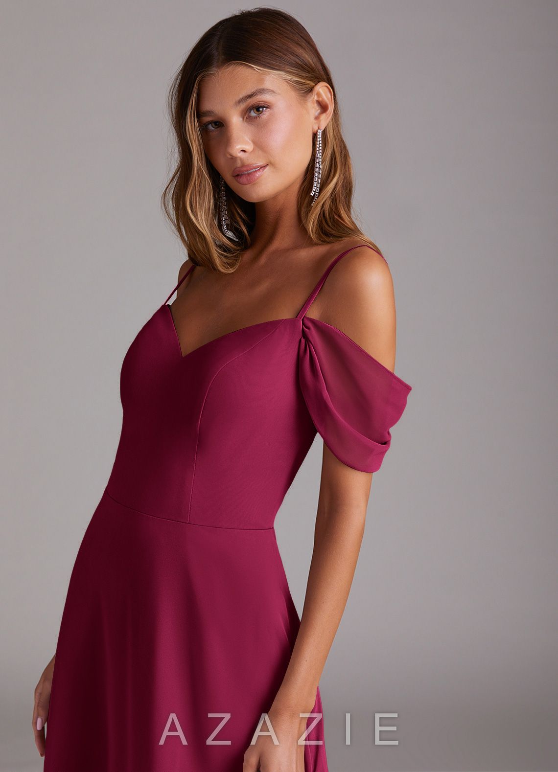 Azazie Marley Burgundy A-Line Off the Shoulder Chiffon Convertible Dress burgundy