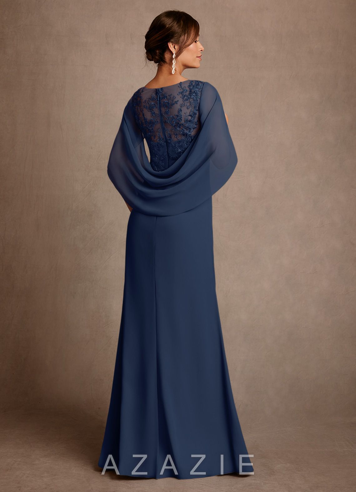 Azazie Santa Clara Dark Navy A-Line Lace Dress dark_navy