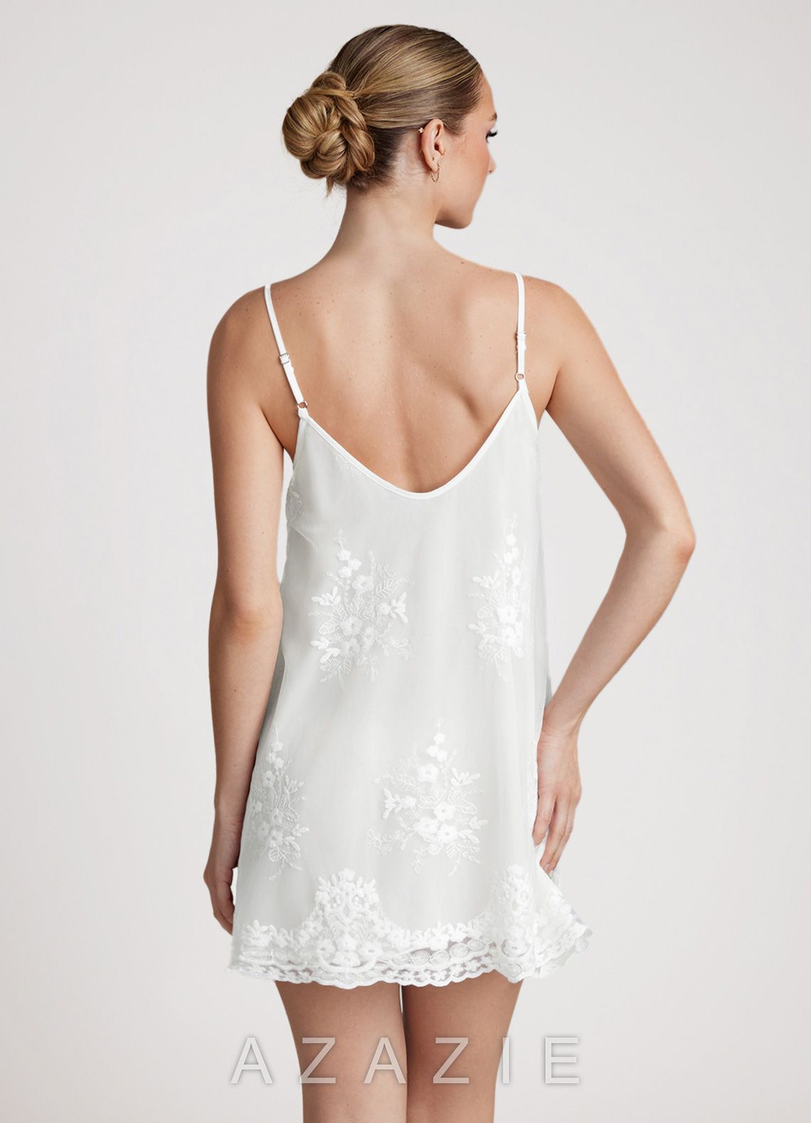 Classic Sheer Lace Satin Slip Dress  white