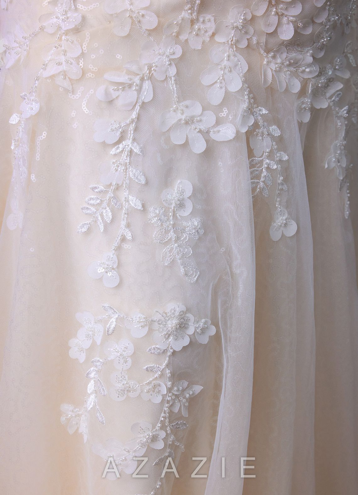 Azazie Chelley Diamond White Champagne Mermaid Strapless Tulle Dress diamond_white/champagne