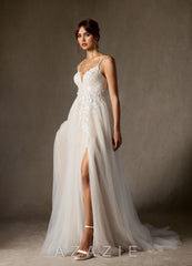 Azazie Nikita Wedding Dress Diamond White Champagne A-Line Sequins Tulle Dress diamond_white/champagne