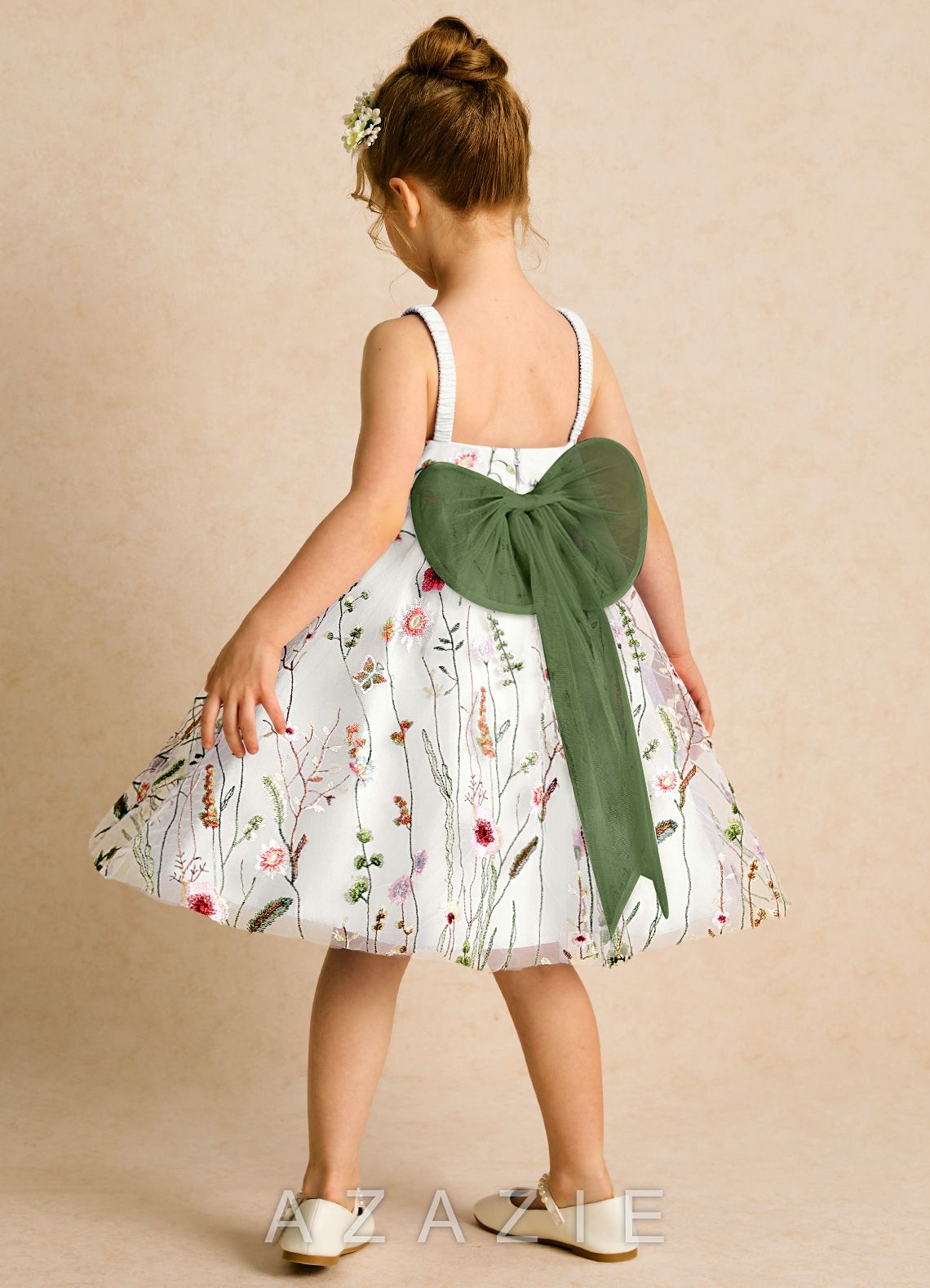 Azazie Peppa Ivory Olive A-Line Sweetheart Neckline Tulle Dress ivory/olive