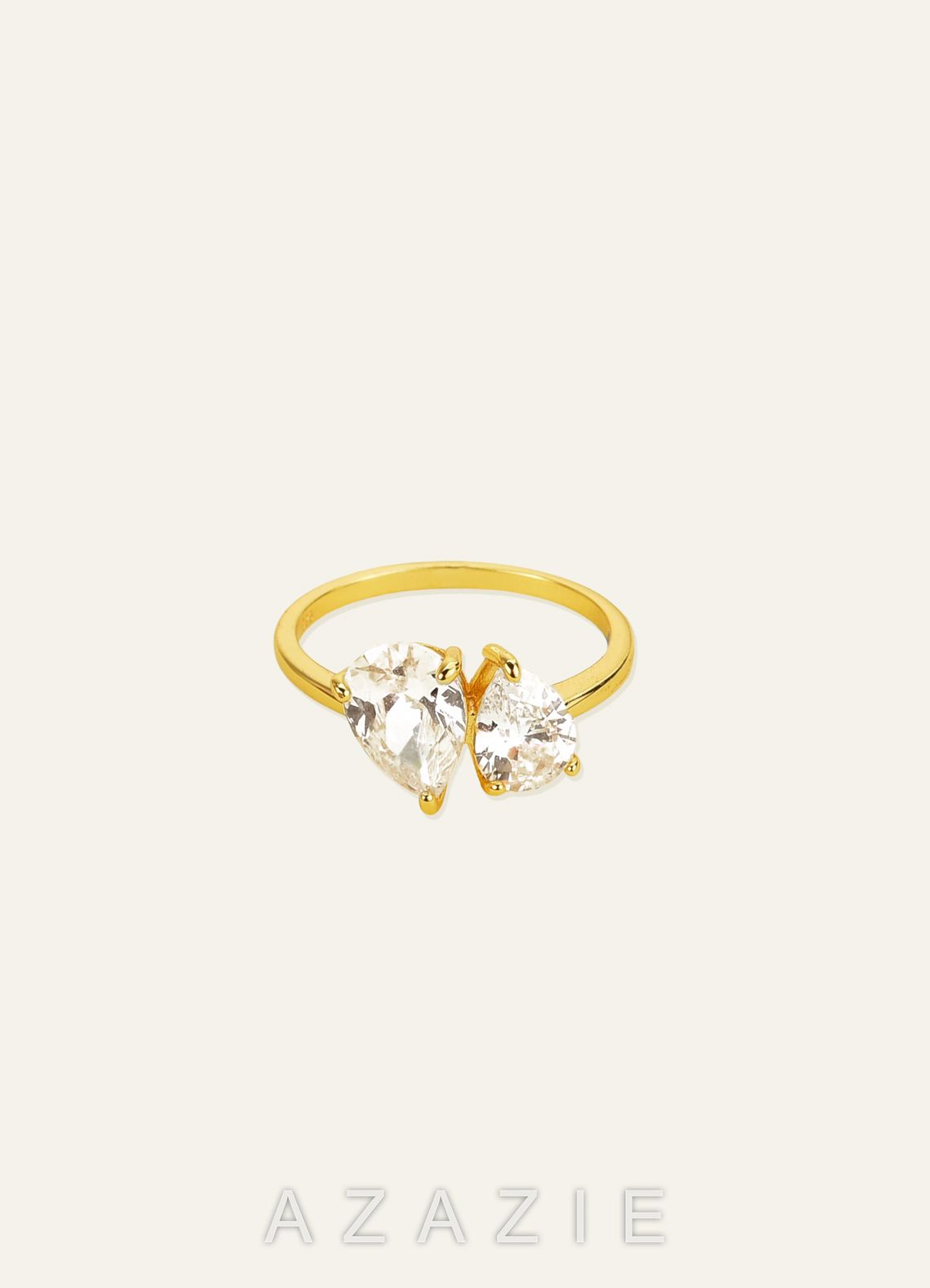 Double Pear Zirconia Ring  gold