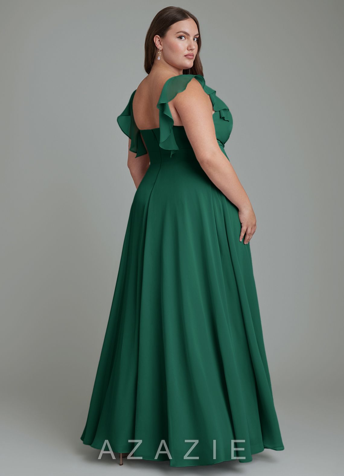 Azazie Leilani Emerald A-Line Pleated Chiffon Dress emerald