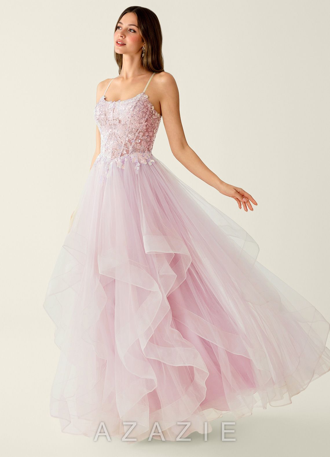 Mosaic Pink Ruffle Prom Dress
