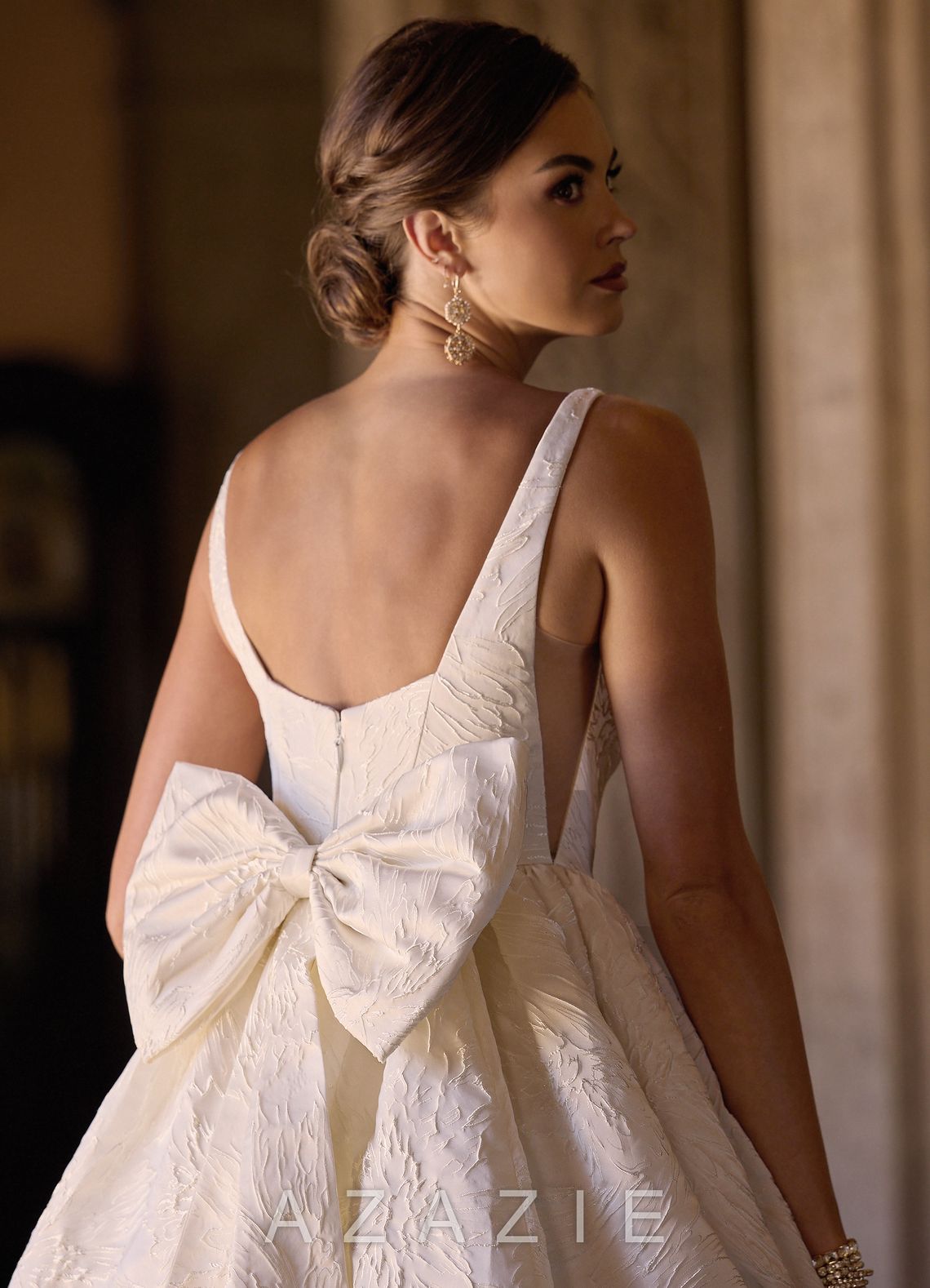 Azazie Skylin Antique White Ball-Gown with Pockets Floral Jacquard Dress antique_white