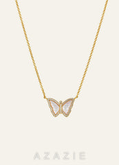 Moonstone Butterfly Pendant Necklace  gold