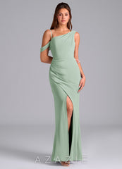 Azazie Madelyn Agave Mermaid One Shoulder Chiffon Convertible Dress agave