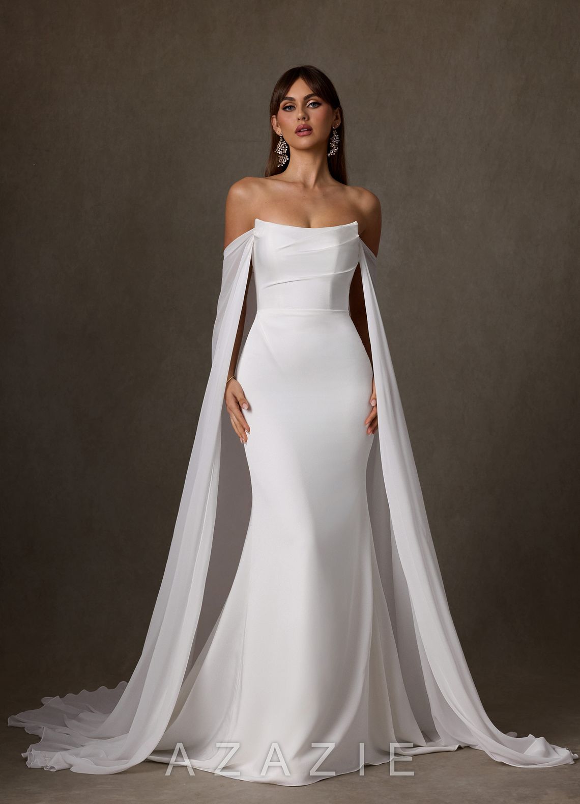 Azazie Jennet Diamond White Sheath Strapless Crepe Back Satin Dress