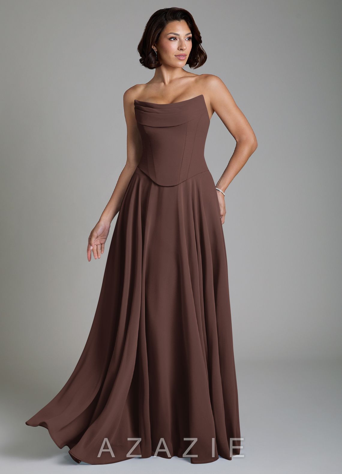 Azazie Ira Ganache A-Line Corset Chiffon Dress ganache