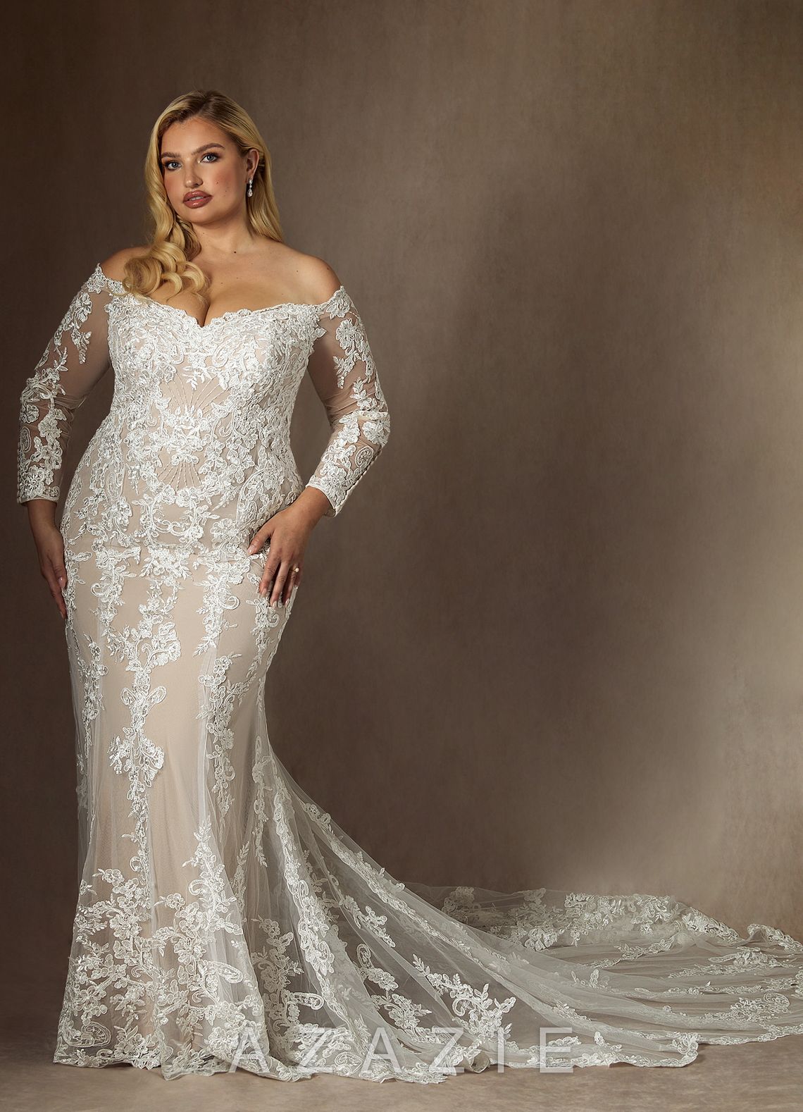 Azazie Empiria Wedding Dress Diamond White Champagne Mermaid Sequins Tulle Dress diamond_white/champagne