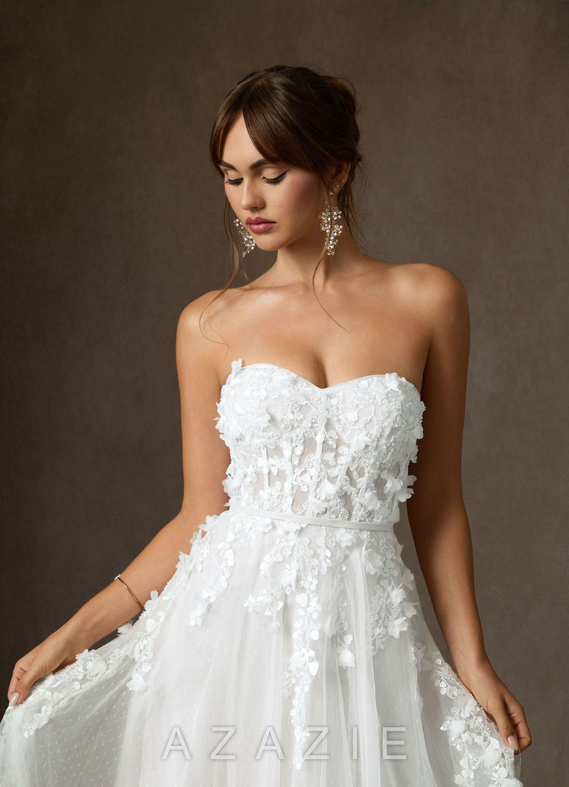 Azazie Wynery Diamond White Ball-Gown Off the Shoulder Lace Dress