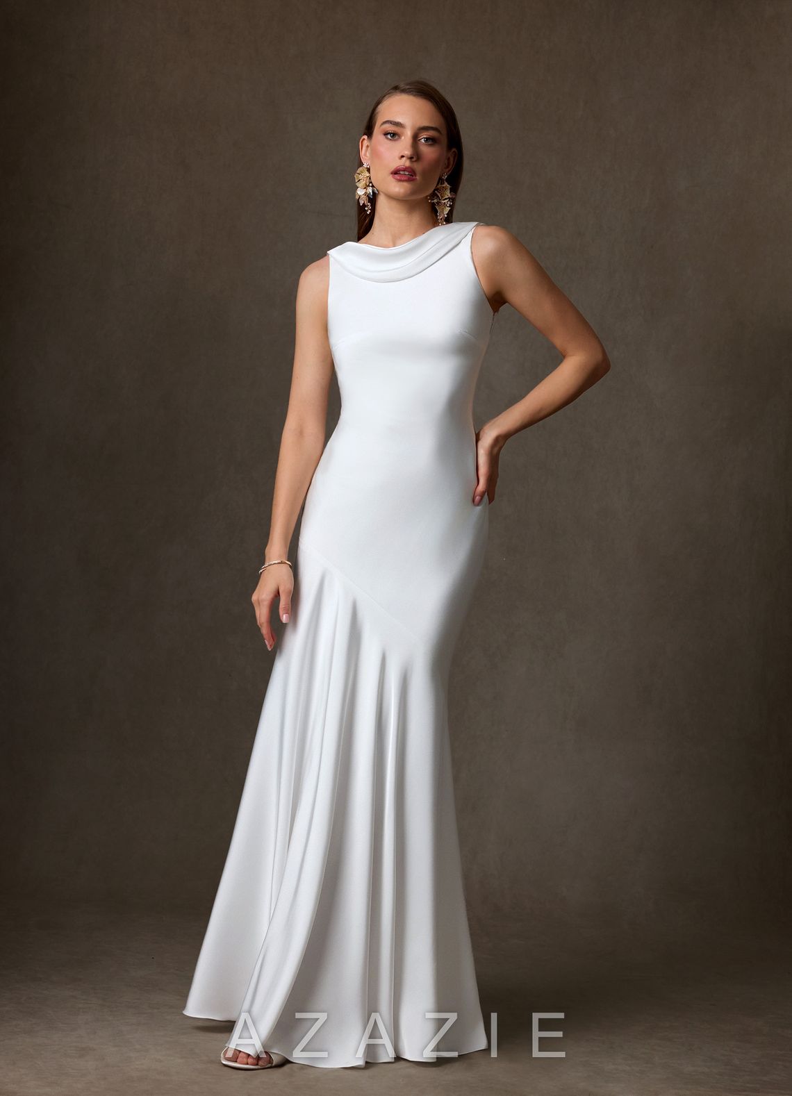 Azazie Yara Diamond White Mermaid Stretch Satin Dress diamond_white