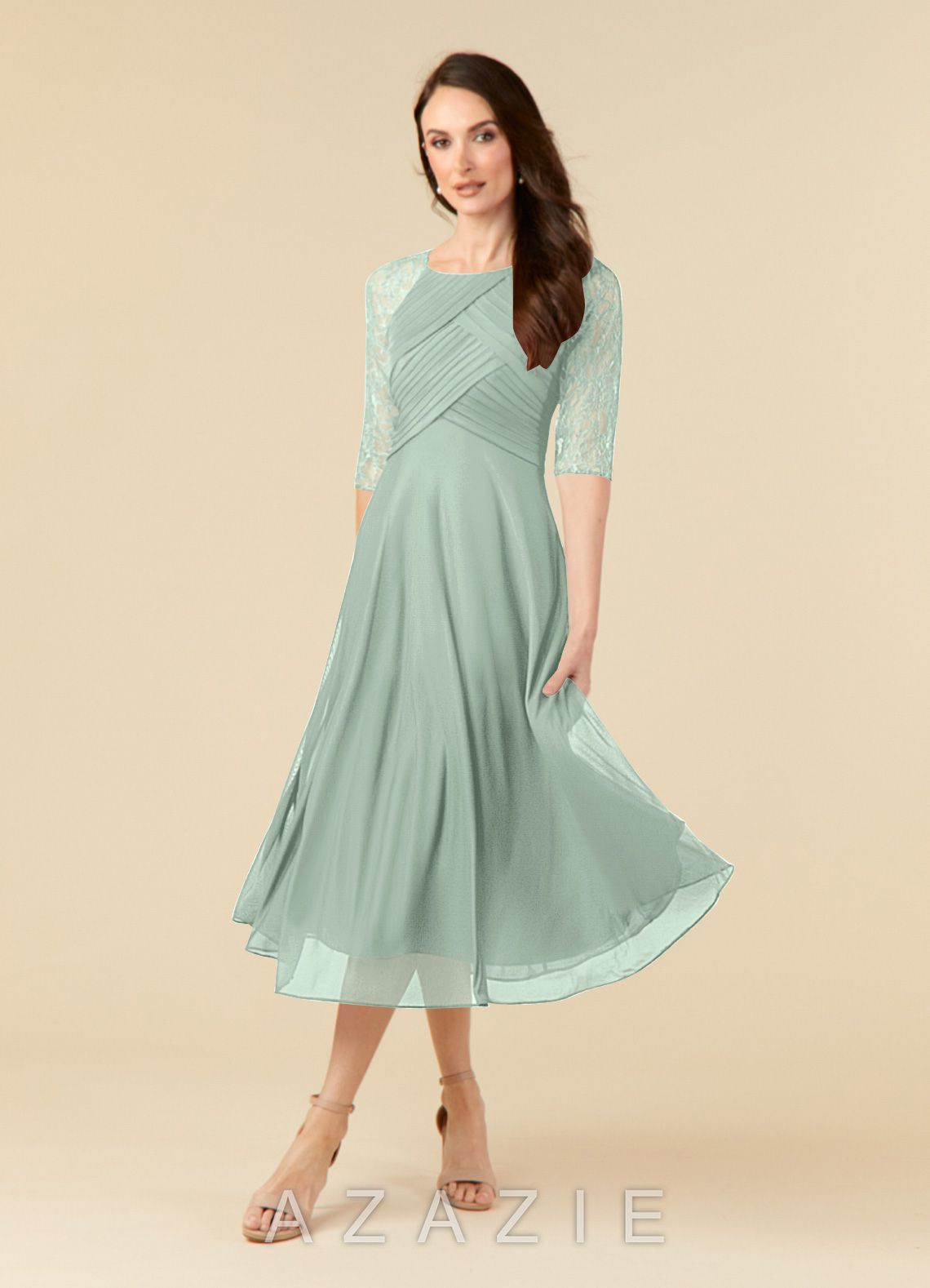 Azazie Gracelyn Agave A-Line Lace Dress agave