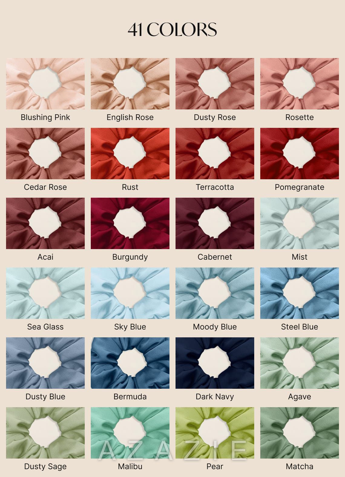 Matching Color Six-Piece Bridesmaid Stretch Satin Over Size Scrunchie Set