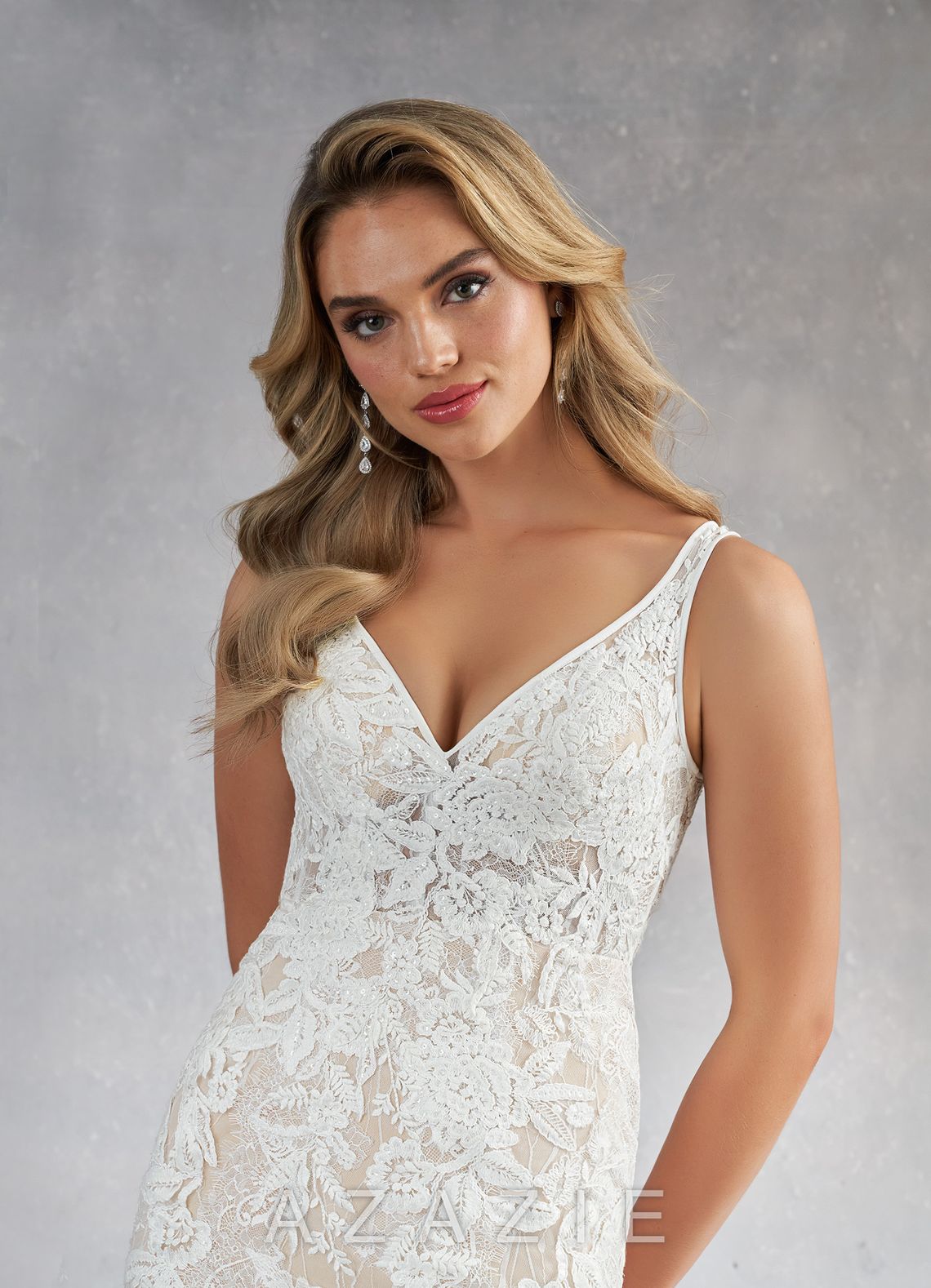 Azazie Konstantin Wedding Dress Diamond White Champagne Mermaid Sequins Tulle Dress diamond_white/champagne