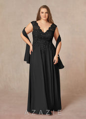 Azazie Amethyst Black A-Line V-Neck Sequins Chiffon Dress black
