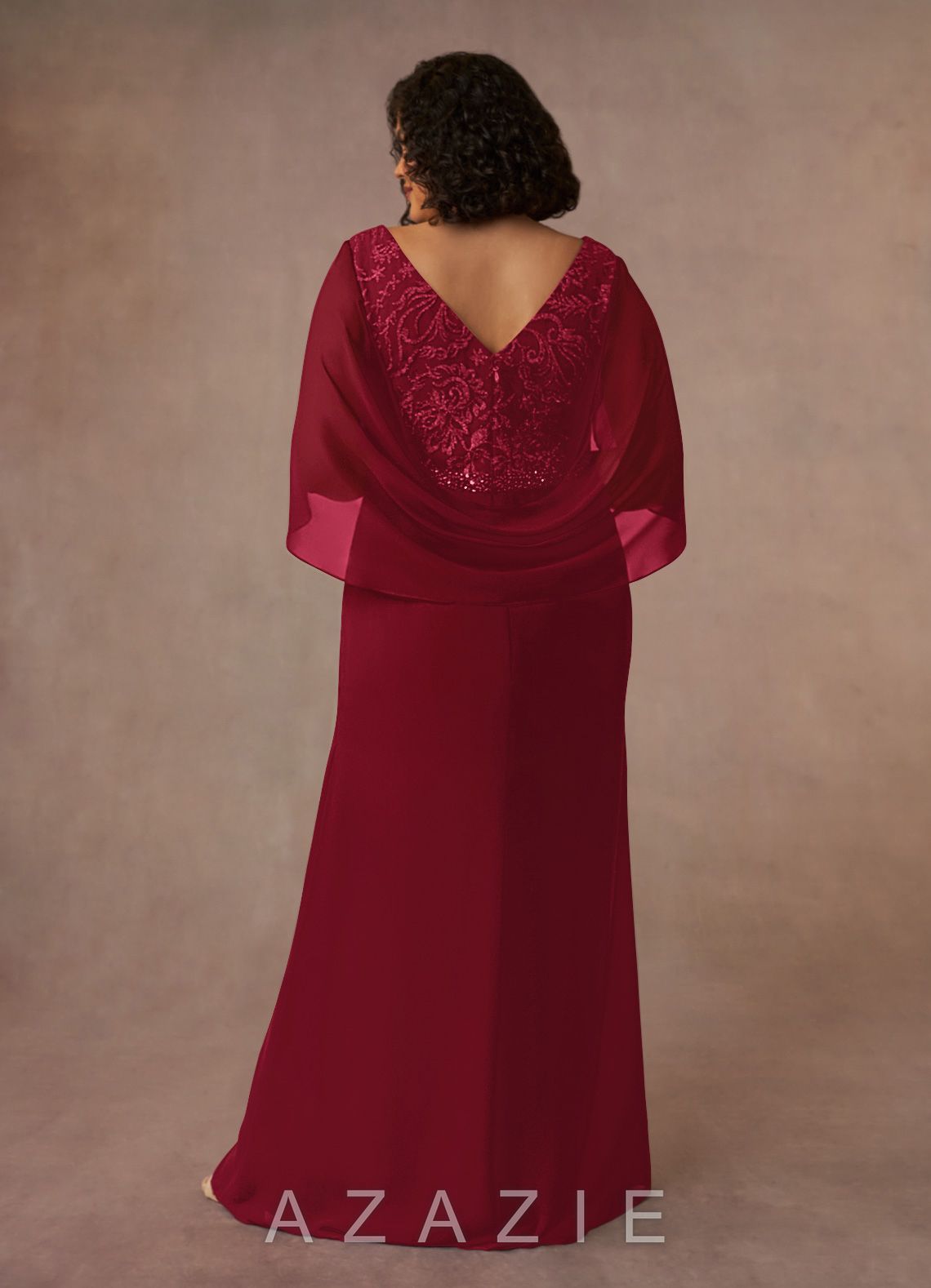 Azazie Laina Burgundy Mermaid Lace Chiffon Dress burgundy